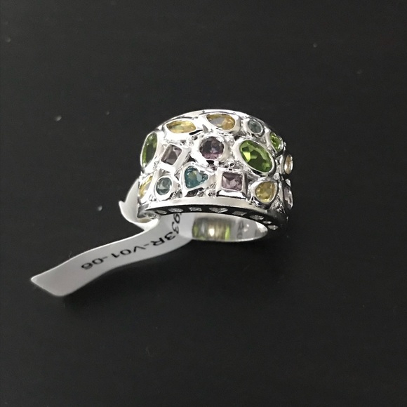 Bijoux Cubic Zirconia CZ White Gold Rhodium Plated Silver Multi Gem Ring - Picture 4 of 8